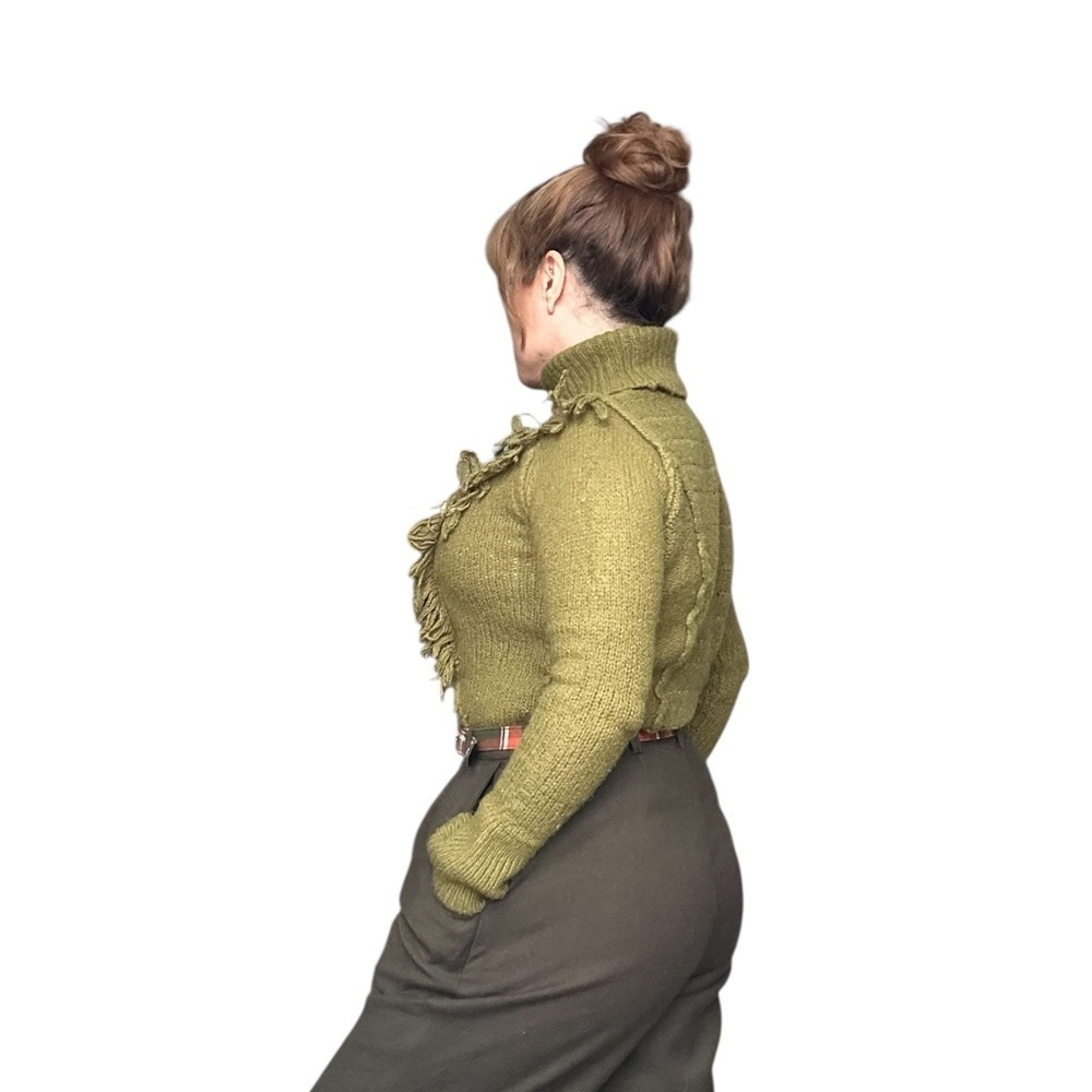 By Anthropologie Wool blend Turtleneck sweater wt Fringe and velvet details - S - Picture 4 of 13